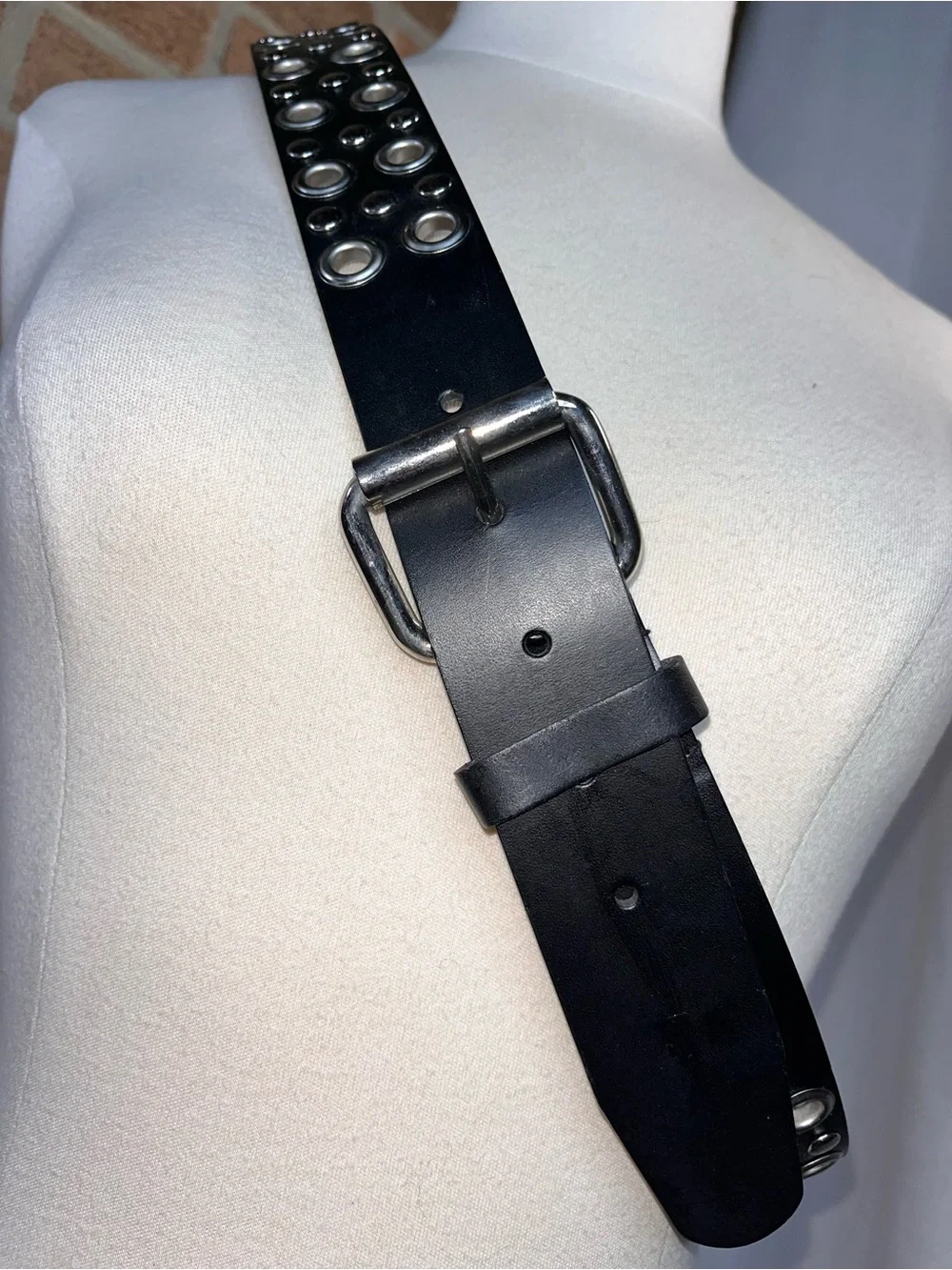 NWT Black Double Grommet Studded Belt XL 38-42 Waist Punk Y2K Emo Goth unisex